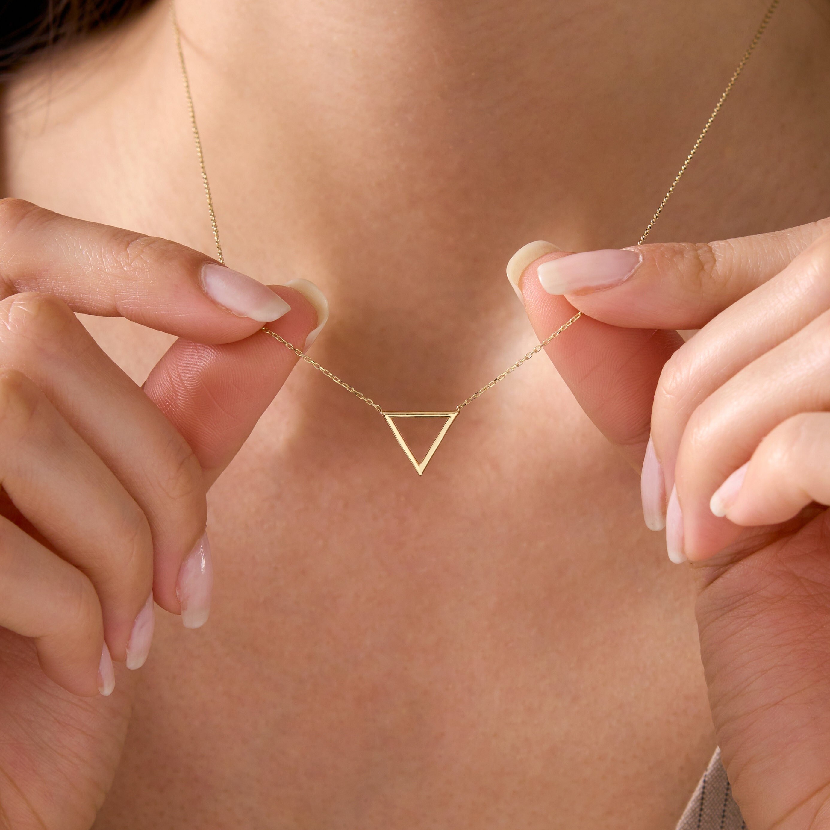 Dainty Triangle Necklace in 14K Solid Gold, Gold Triangle Pendant, Minimalist Solid Gold Necklace, 14K Gold Triangle Necklace for Women