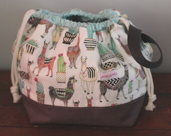 CHOOSE SIZE Alpaca Zipper Pouch Adorable Llama Knitting Project Bag Cute Camera Bag