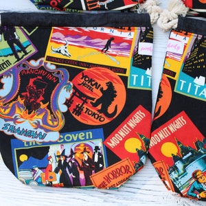 Haunted Travels / Drawstring Project Bag / Sock Sack / Knitting Bag / Crochet Bag / Project Bag / Drawstring Pouch / Horror Classics