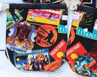 Haunted Travels / Drawstring Project Bag / Sock Sack / Knitting Bag / Crochet Bag / Project Bag / Drawstring Pouch / Horror Classics