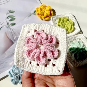 Crochet Granny Square 3D flower square in spring color