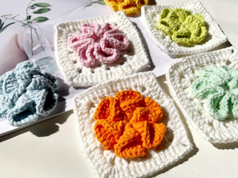 Crochet Flower Granny Square Pattern, 3D flower pattern perfect for crochet bags, blankets, cardigans