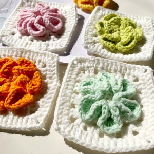 Spring Crochet Flower Granny Square Pattern, 3D flower pattern perfect for crochet bags, blankets, cardigans