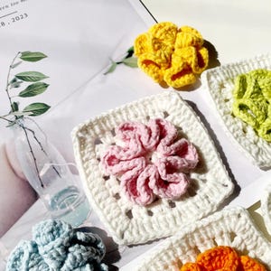 Crochet Flower Granny Square Pattern, 3D floer pattern perfect for crochet bags, blankets, cardigans