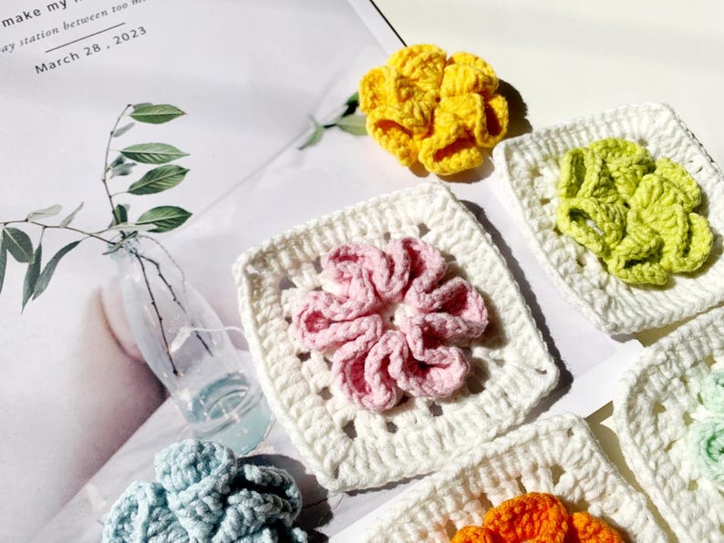 Crochet Flower Granny Square Pattern, 3D floer pattern perfect for crochet bags, blankets, cardigans