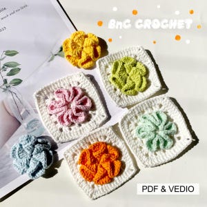 Crochet Granny Square 3D flower square in spring color