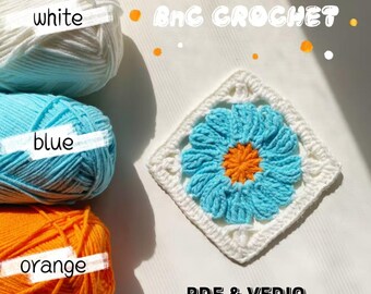 Crochet Pattern Granny Squares Video Tutorial - Flower Square Pattern For Crochet Bags, Cardigans, Tops Or Blankets, GS200