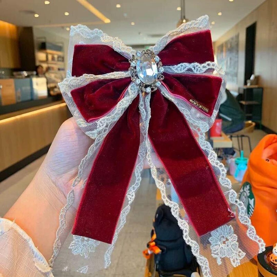 Velvet Hairband with Thin Burgundy Bow