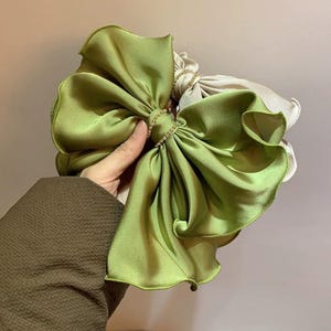 Luxurious Satin Olive Green Bow Hair Clip - Elegant and Chic