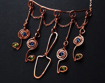 Copper Garden Bib Necklace Earrings Set