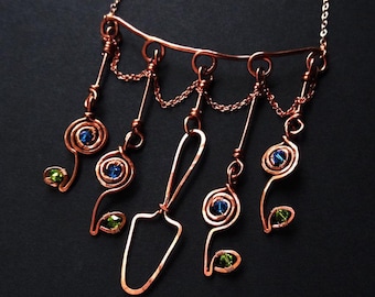 Copper Garden Bib Necklace Earrings Set