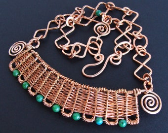 Inca - HandWoven Copper and Jade Set