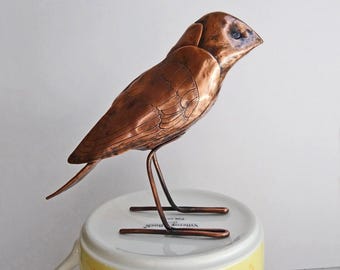 Copper Bird Sculpture Finch OOAK Hammered Engraved