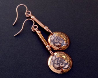 Blossoms Etched Copper Dome Dangle Earrings