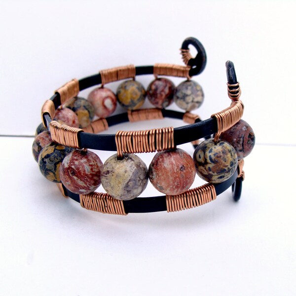 Black, Copper and Leopard Jasper Cuff