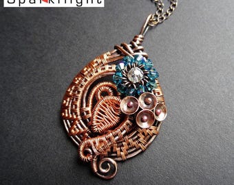 POSIE Copper Crystal Woven Wire Wrapped Flower Pendant Necklace