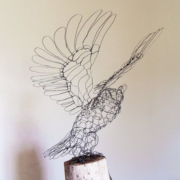 RESERVED FOR HT:  Great Horned Owl Wire Sculpture