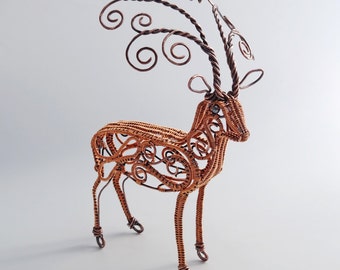 Copper Reindeer Wire Sculpture Fine Art Tabletop Animal