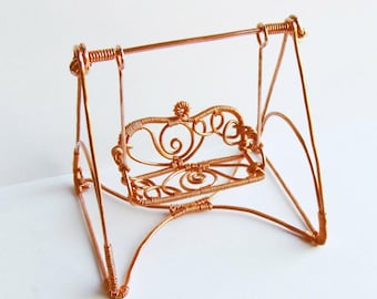 Miniature Copper Garden Swing Wire Sculpture