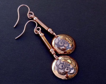Blossoms Etched Copper Dome Dangle Earrings