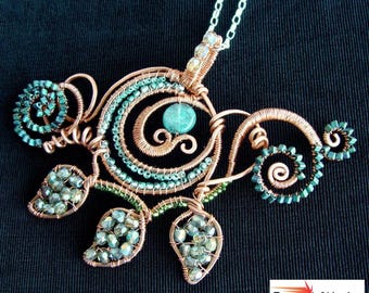 Leafy Vine Statement Necklace - crystal, copper, quartz