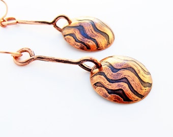 Rivers Etched Copper Domes OOAK Dangle Earrings