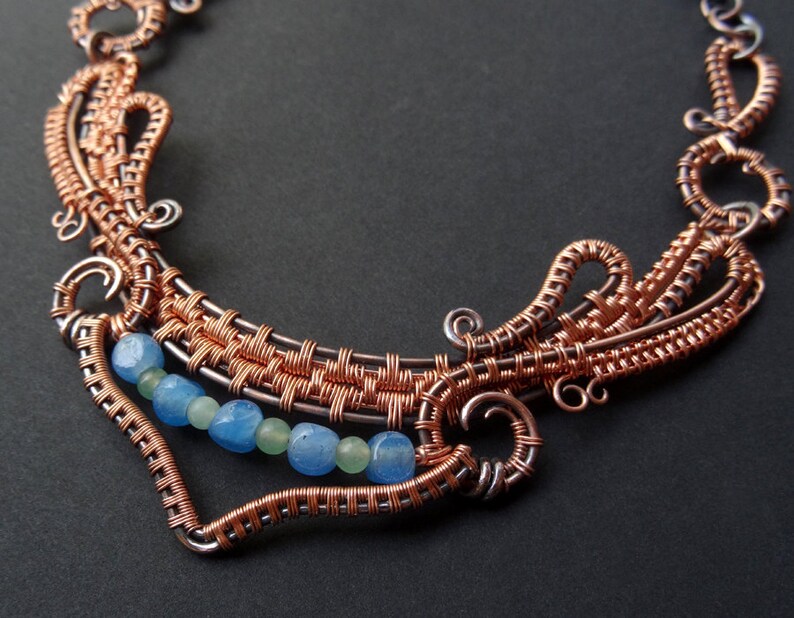 Dance Copper Wire Wrapped Statement Necklace Blue Green Etsy