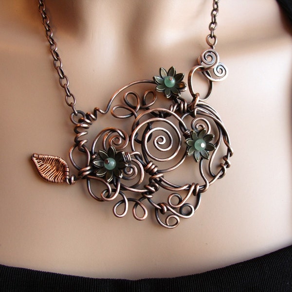 Romantic Copper Vine Necklace - Spirals - Handmade