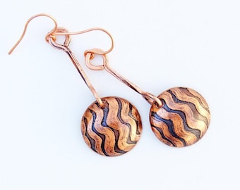 Rivers Etched Copper Domes OOAK Dangle Earrings
