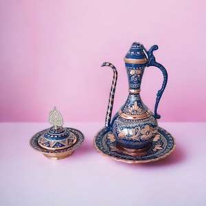 Ensemble pichet et bol en cuivre artisanaux : décoration orientale turque