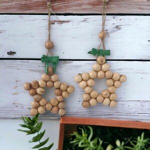 Rustic Wooden Bead Star Ornament: Handmade Christmas Decor (3xPcs),Holiday Decor, Beaded Wooden Star Ornament (Set of 3)