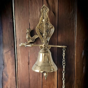 Cast Brass Doorbell: Wall Mounted Temple Bell with Pull Chain, Door bell, brass door bell, hanging door bell, wall mounted door bell