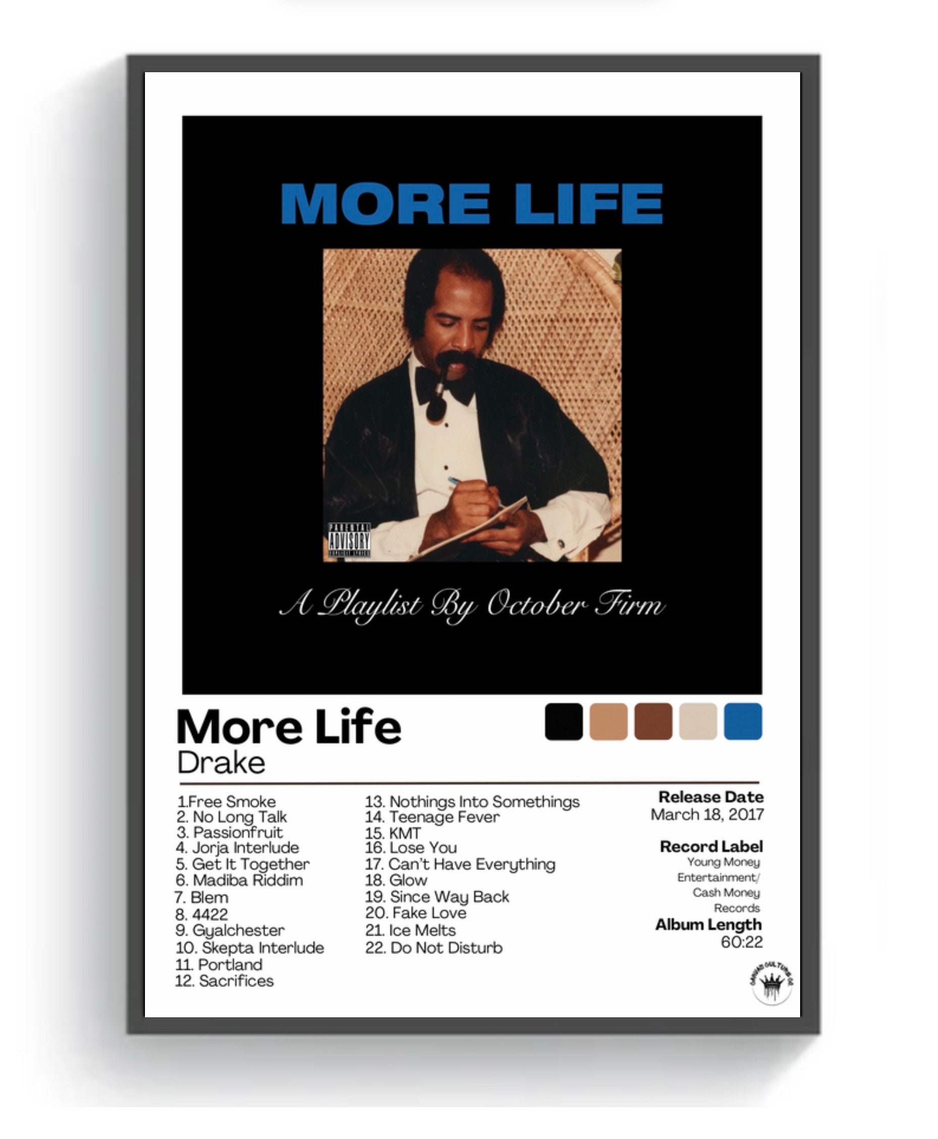 【額縁付き】 drake more life アルバムデザイン A2ポスター Drake More Life Album Cover Poster, Wall Art, Printable