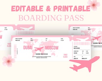Editable Boarding Pass Canva Template, Printable Airline Ticket ...