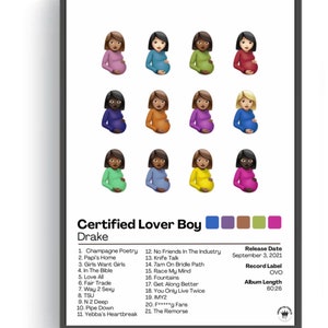 Cartel de portada del álbum Lover Boy certificado de Drake, arte de pared, imprimible, cartel digital