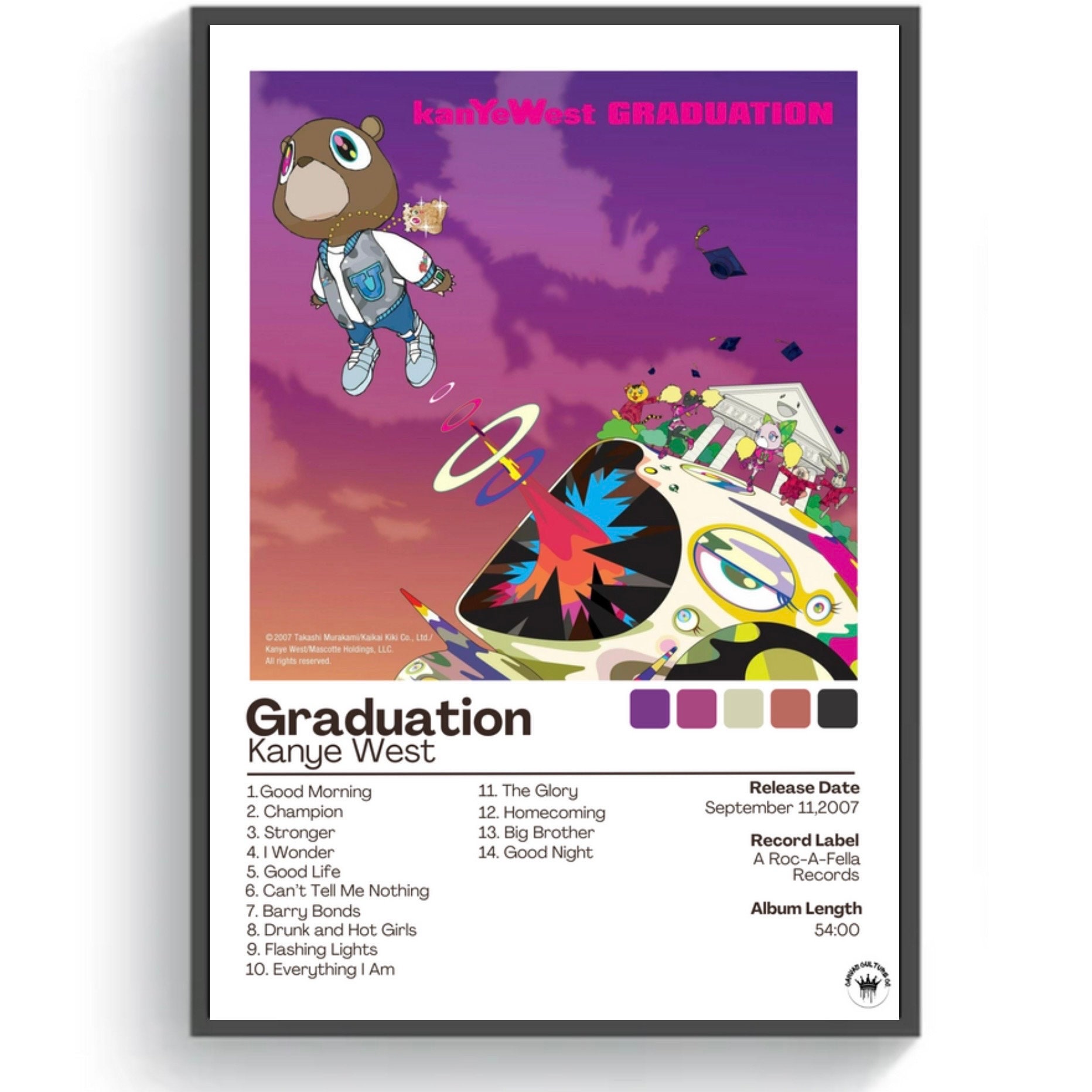 Poster Su Tela Graduation By Kanye West - Decorazione Murale 30x45 Cm Per Camera Da Letto E Ufficio - Stampa Su Tela Alta Qualità
