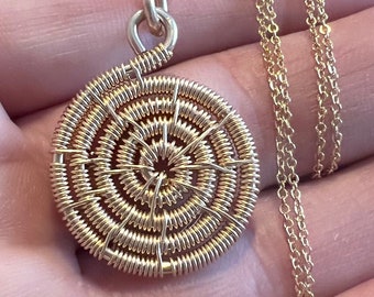 woven 14k gold filled wire medallion necklace