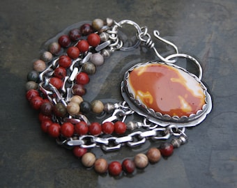 artisan jasper and oxidized sterling silver bracelet