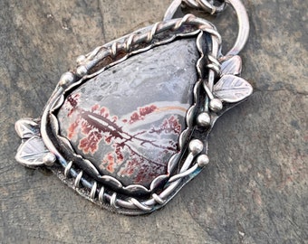 Sonoran dendritic rhyolite jasper and sterling silver pendant necklace