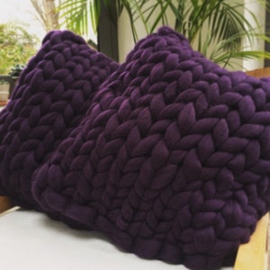 Hand knitted chunky wool cushion, 50cm square jumbo 100% merino wool image 10