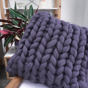 Hand knitted chunky wool cushion, 50cm square jumbo 100% merino wool image 1
