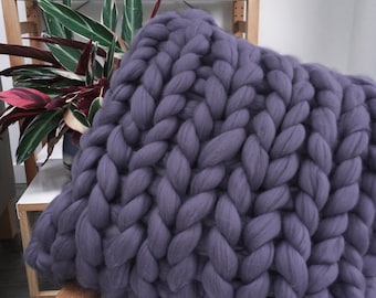 Cojín de lana gruesa tejido a mano, 50 cm cuadrados – jumbo 100% lana merino