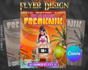 The Ultimate Freaknik 90s Party Flyer Template | Editable Club Flyer Design | Canva (No Pro Needed)