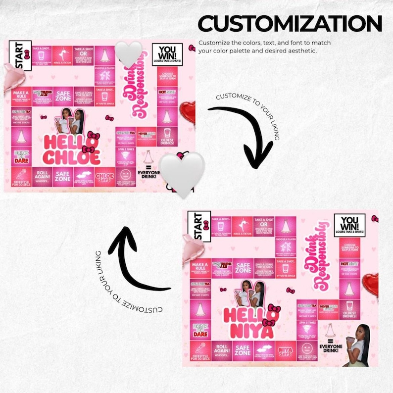Editable Board Game Template | Birthday Party Drink Game (canva ...