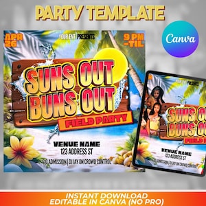 Suns Out Buns Out Summer Party Flyer | Editable Canva Template (Digital Download)