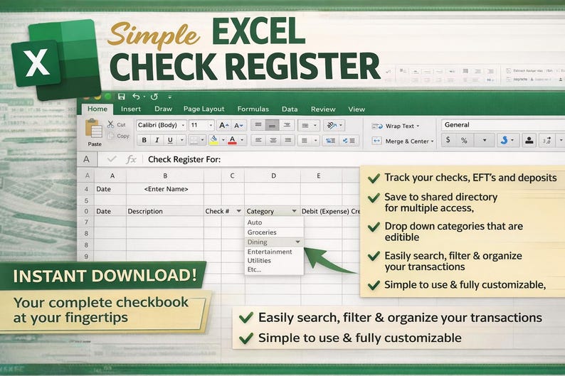 Simple Check Register With Profit and Loss - Etsy