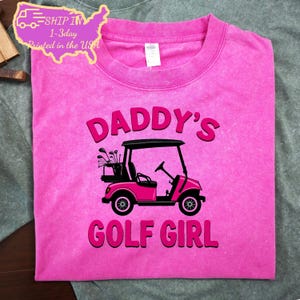 Koszulka dla dziewczynki Daddy's Golf - Koszulka golfowa dla ojca i córki - Różowa koszulka z wózkiem golfowym - Koszulka dla malucha Dad & Me Boho Natural Youth