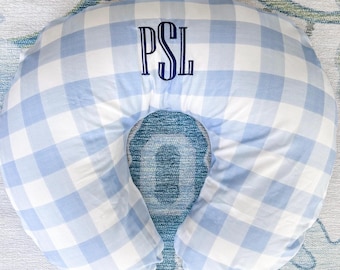 Custom Embroidered Monogram Breastfeeding Nursing Pillow Cover - Baby Boy Gift