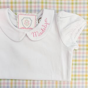 Custom Name Monogram Peter Pan Collar Short Sleeve Shirt  for Little Girls | Shirt For Under Dresses