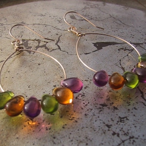 sorbet drops gold hoop earrings with glass teardrops image 2